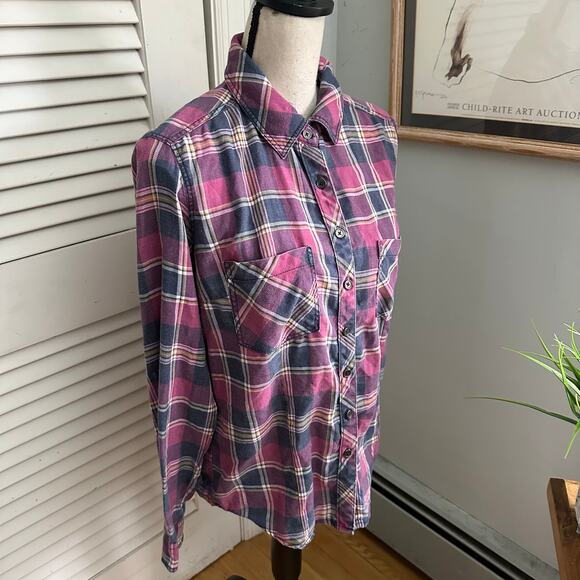 Vintage WET SEAL Shirt Womens Medium Pink Plaid Button Down 89 Retro Y2K Grunge - Picture 6 of 9
